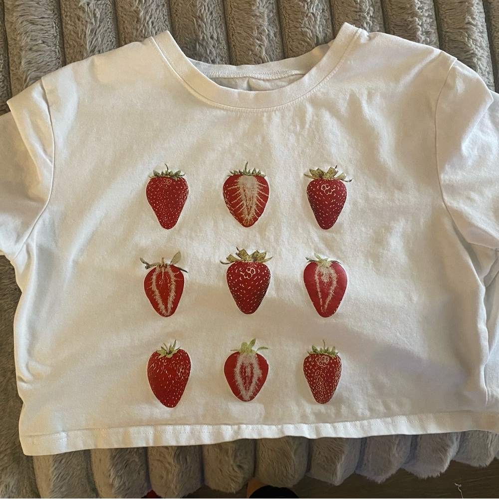 Strawberry Print crop top White Shirt